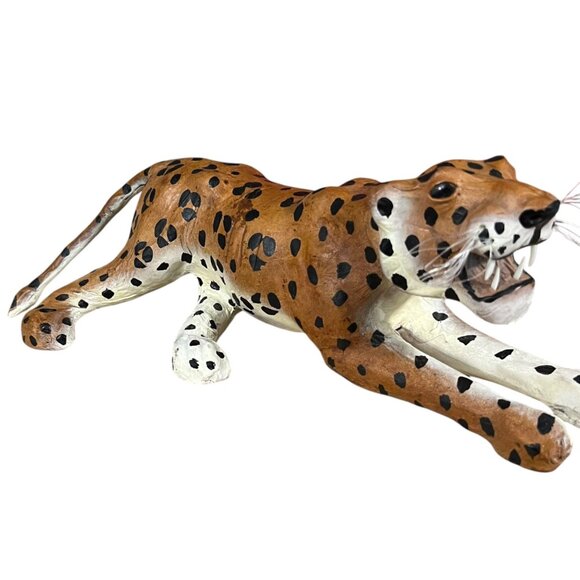Paper Mache Leopard Figurine With‎ Lifelike Details & Painted Finish - Picture 2 of 9